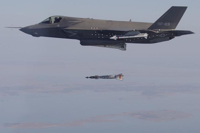 An F-35B test dropping a bomb.