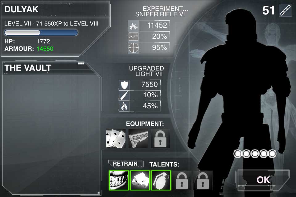 Schermata del soldato nell'armory, qui possiamo cambiare l'equipaggiamento