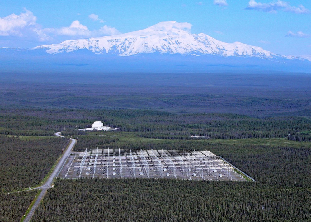 The High Frequency Active Auroral Research Program site, Gakona, Alaska, is pictured with Mount Wrangell in the background. U.S. Air Force photograph