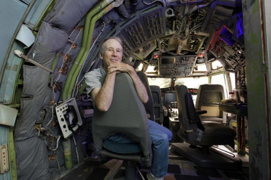 Bruce Campbell sits in the cockpit of his Boeing 727 home in the woods outside the suburbs of Portland, Oregon