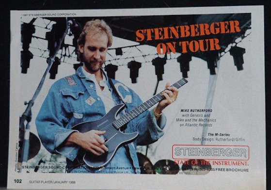 Mike Rutherford ed il suo tecnico sono i veri inventori della GM, la prima Steinberger con un po' di corpo. Infatti Mike essendo molto alto appariva ridicolo con una GL in mano, non sembrava neppure che imbracciasse una chitarra. L'idea piacque e lo strumento fu messo in produzione.
