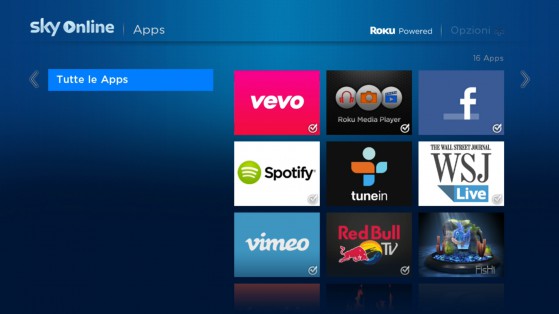 Le app presenti nello store dello Sky Online TV Box: un po' poche.