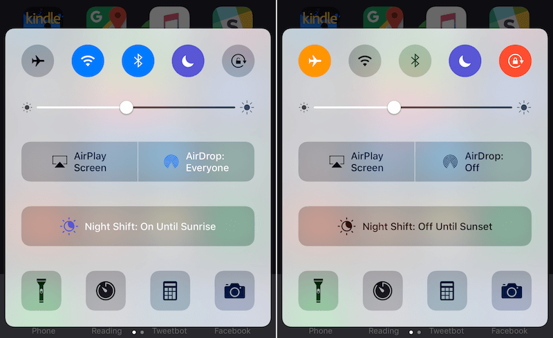 Night shift. Центр управления IOS 10. Airdrop скрин. Controls IOS. Панель управления айфон 7 плюс.