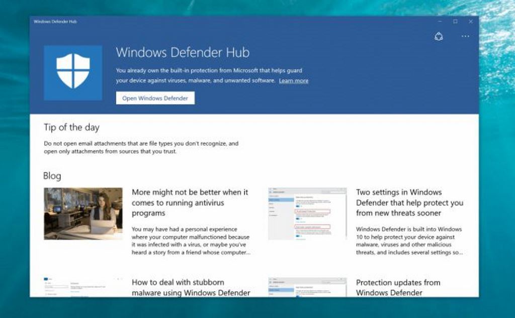 Windows Defender Hub, da Microsoft i suggerimenti per la sicurezza