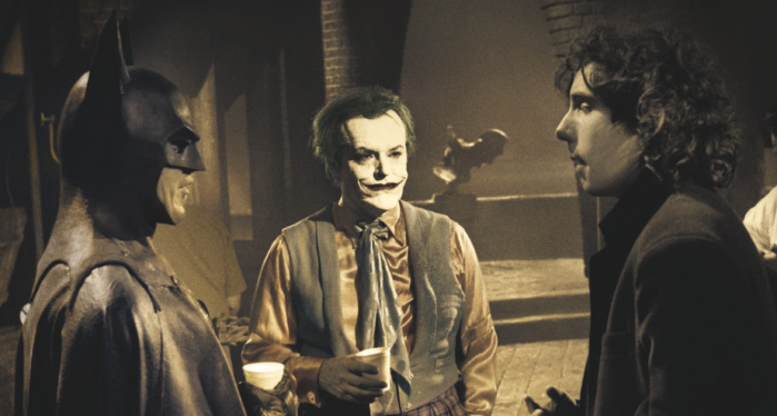 Tim Burton, Michael Keaton e Jake Nicholson sul set di Batman