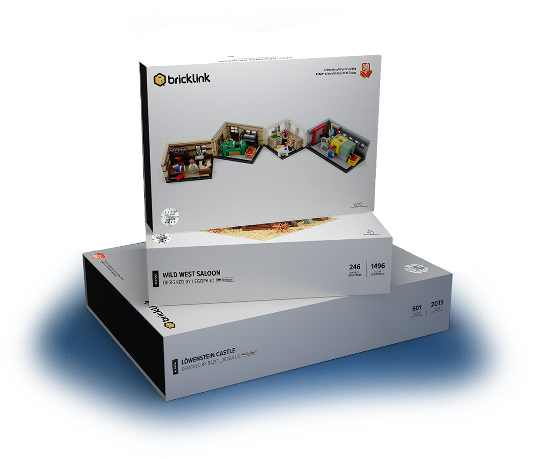 Prime immagini delle scatole dell’AFOL Designer Program di Bricklink