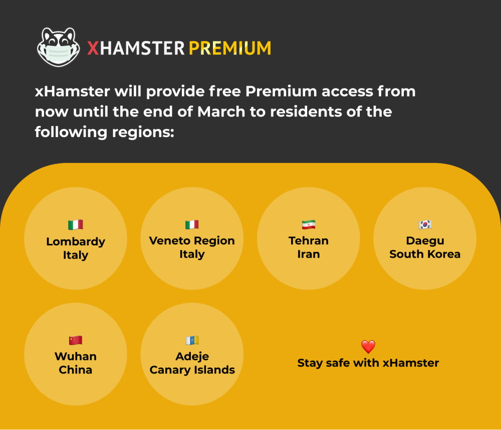 xHamster Premium in regalo a veneti e lombardi per sconfiggere il coronavirus