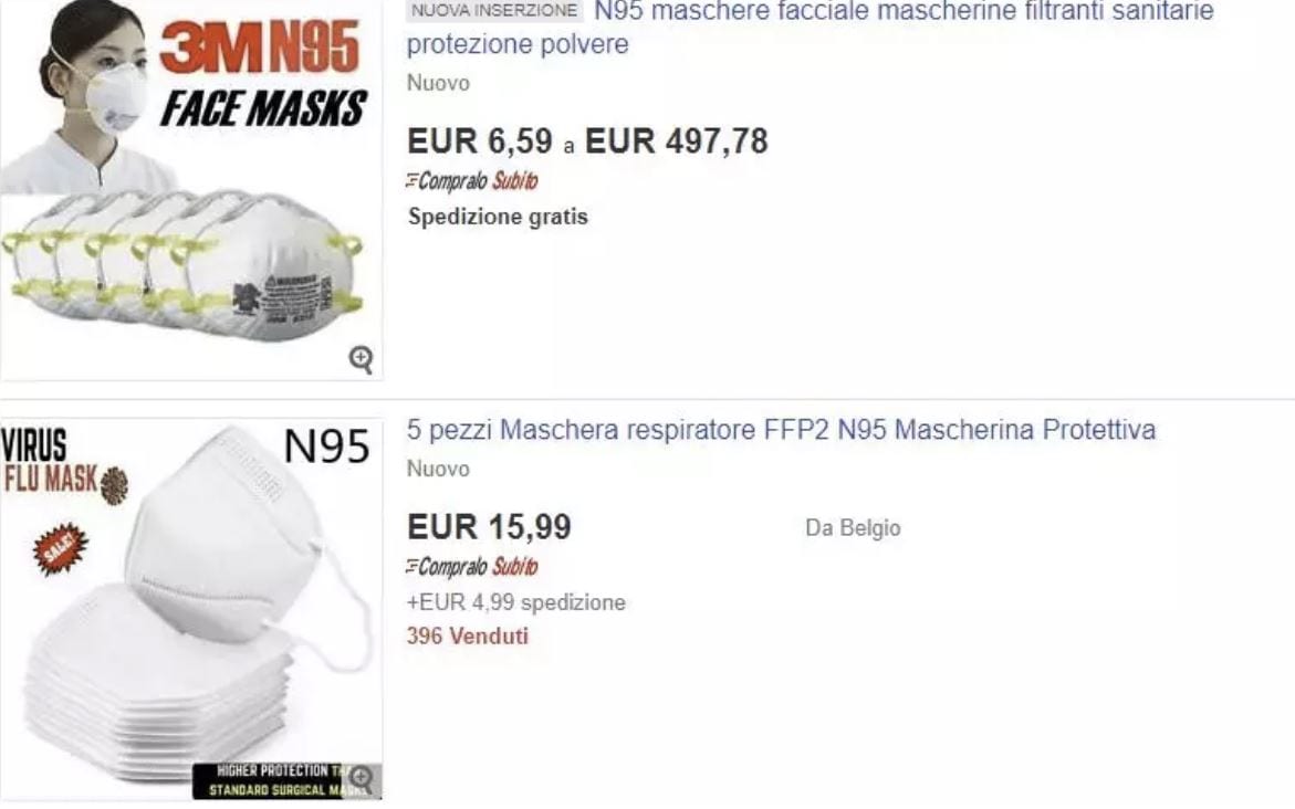 eBay ha vietato la vendita di mascherine e Amuchina anche in Italia