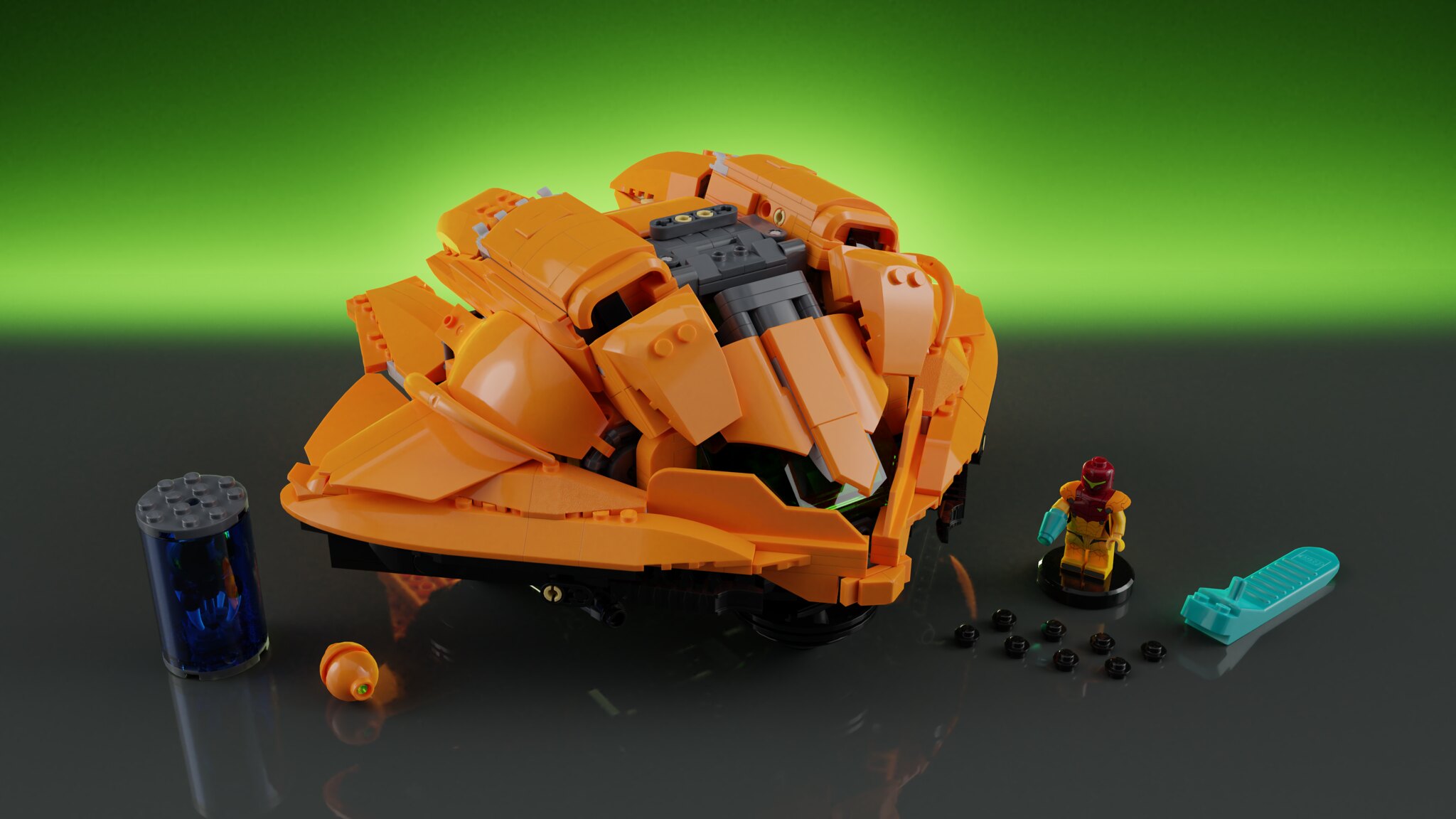 Samus Aran, la gunship del videogioco Metroid in versione LEGO