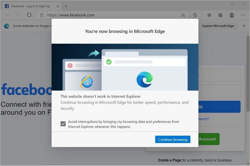 Internet explorer microsoft reindirizza su edge i siti non compatibili
