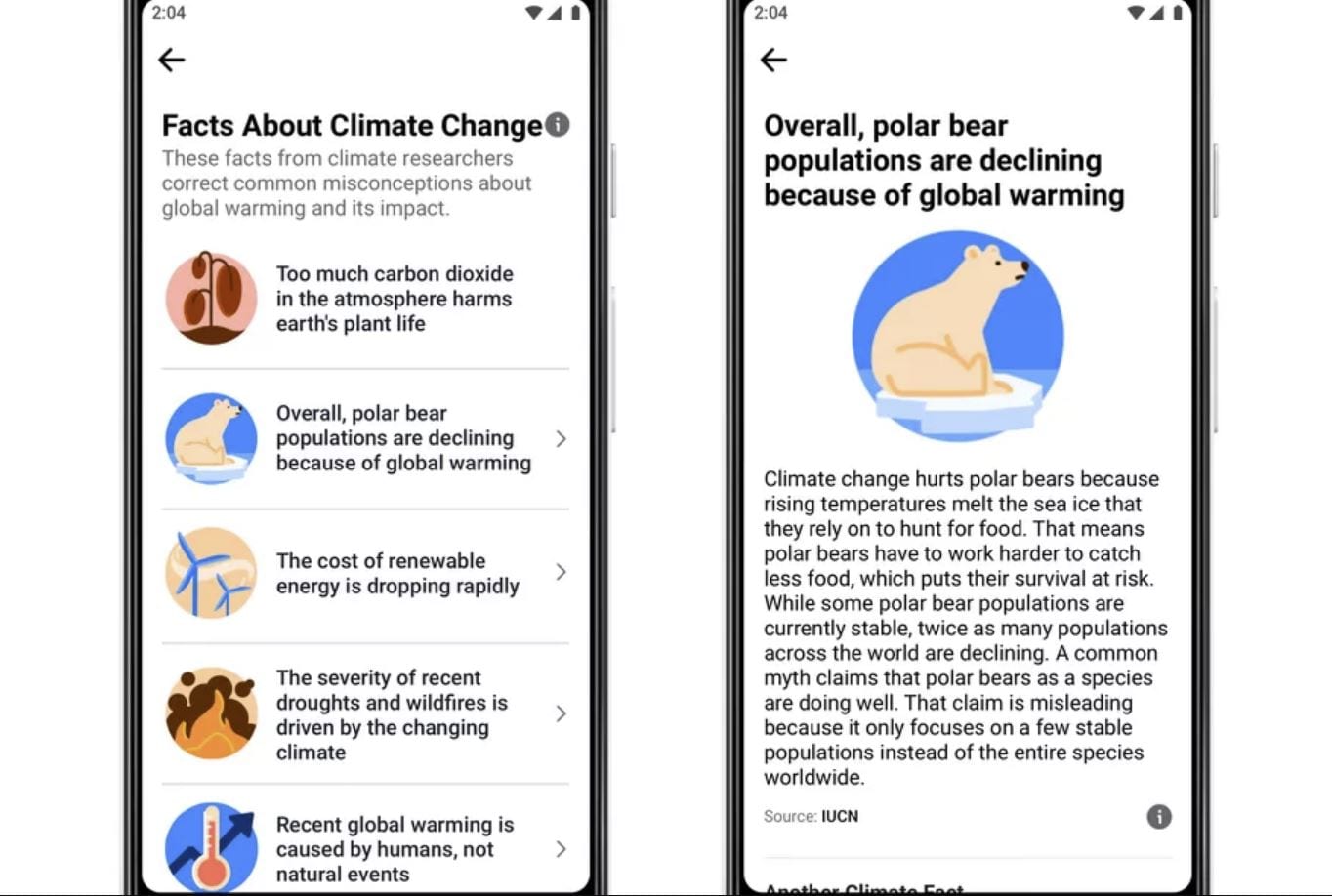 Facebook ha una nuova sezione per combattere i miti sul cambiamento climatico