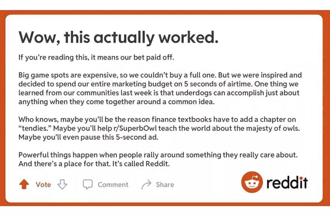 Reddit e lo spot da cinque secondi in onda durante il Super Bowl