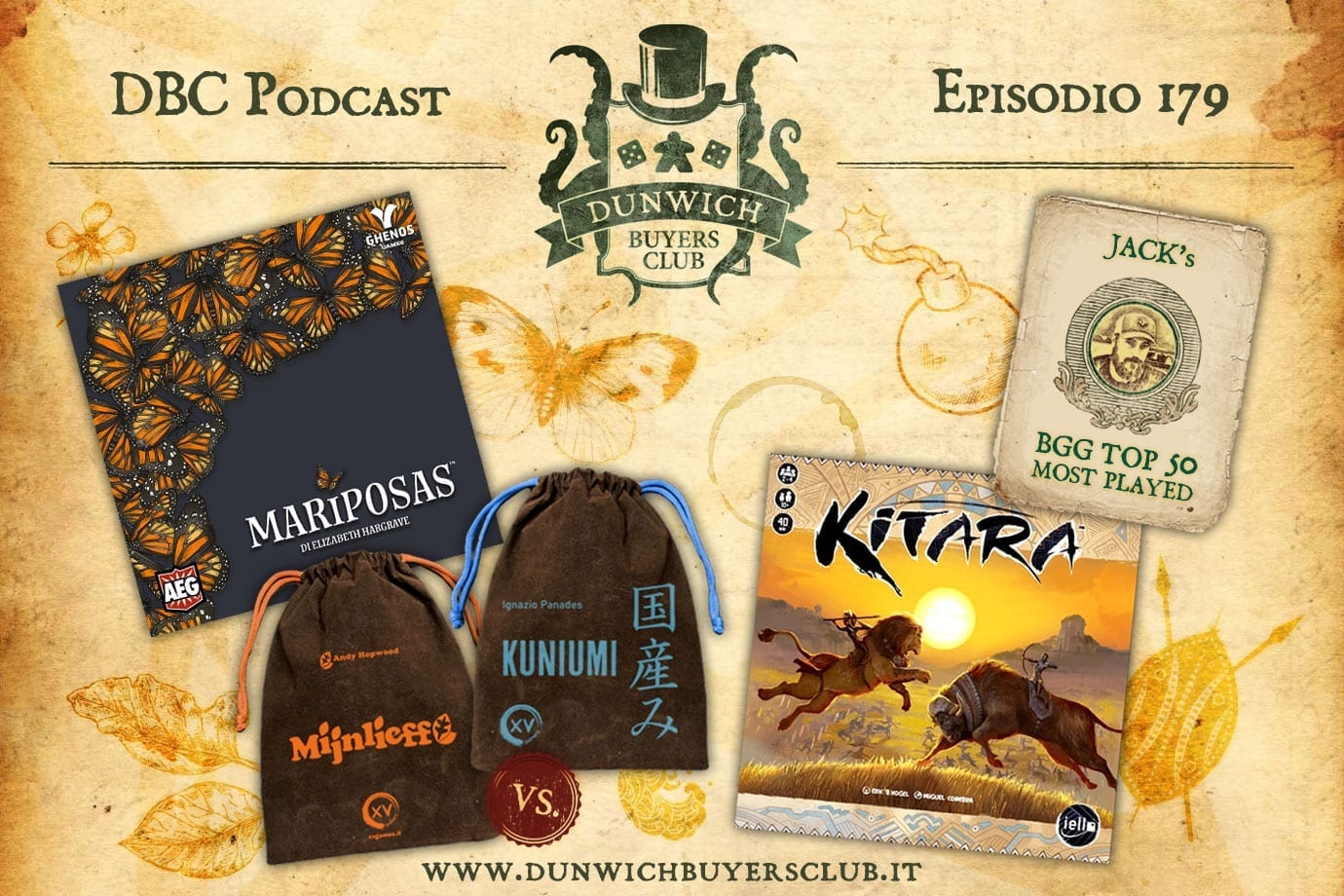 DBC179: BGG Top 50, Mariposas, Mijnlieff vs KuniUmi, Kitara