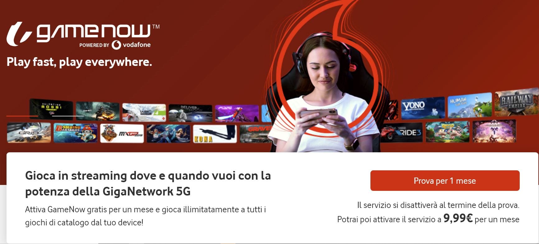 Vodafone GameNow: il servizio per giocare in streaming usando il 5G