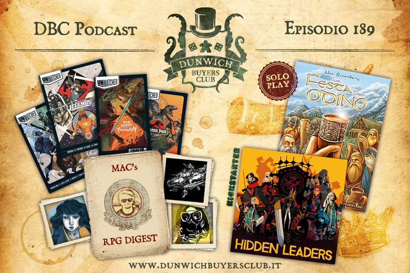 DBC 189: Unmatched round-up, RPG Digest, Hidden Leaders, La Festa per Odino