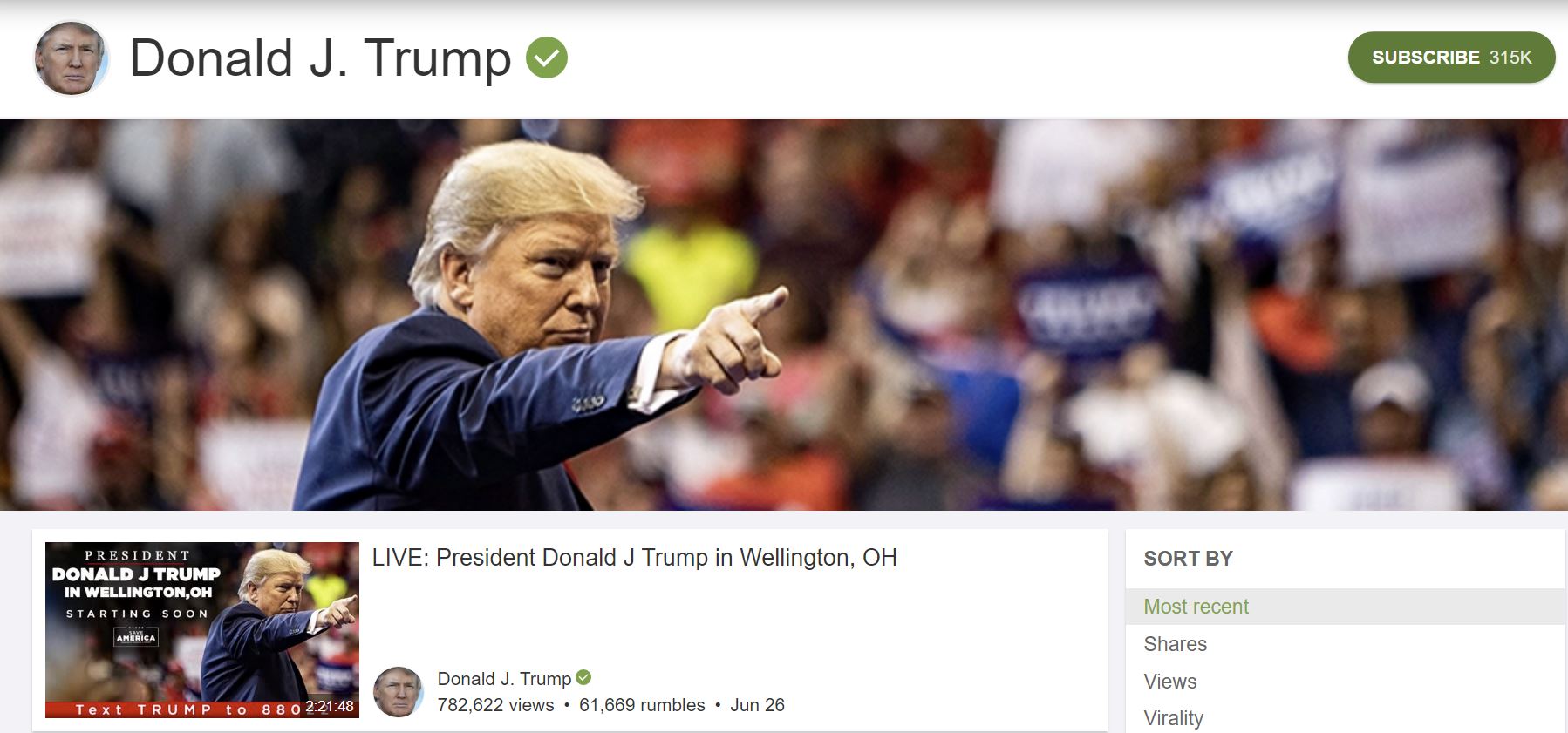 Donald Trump torna sui social: aperto un account su Rumble