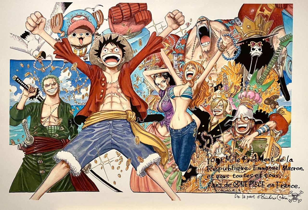 One Piece: Emmanuel Macron riceve un disegno con dedica da Eiichiro Oda