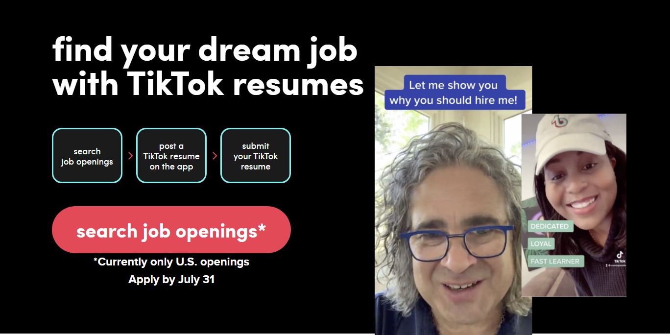 TikTok anche per le offerte di lavoro, negli USA parte il test
