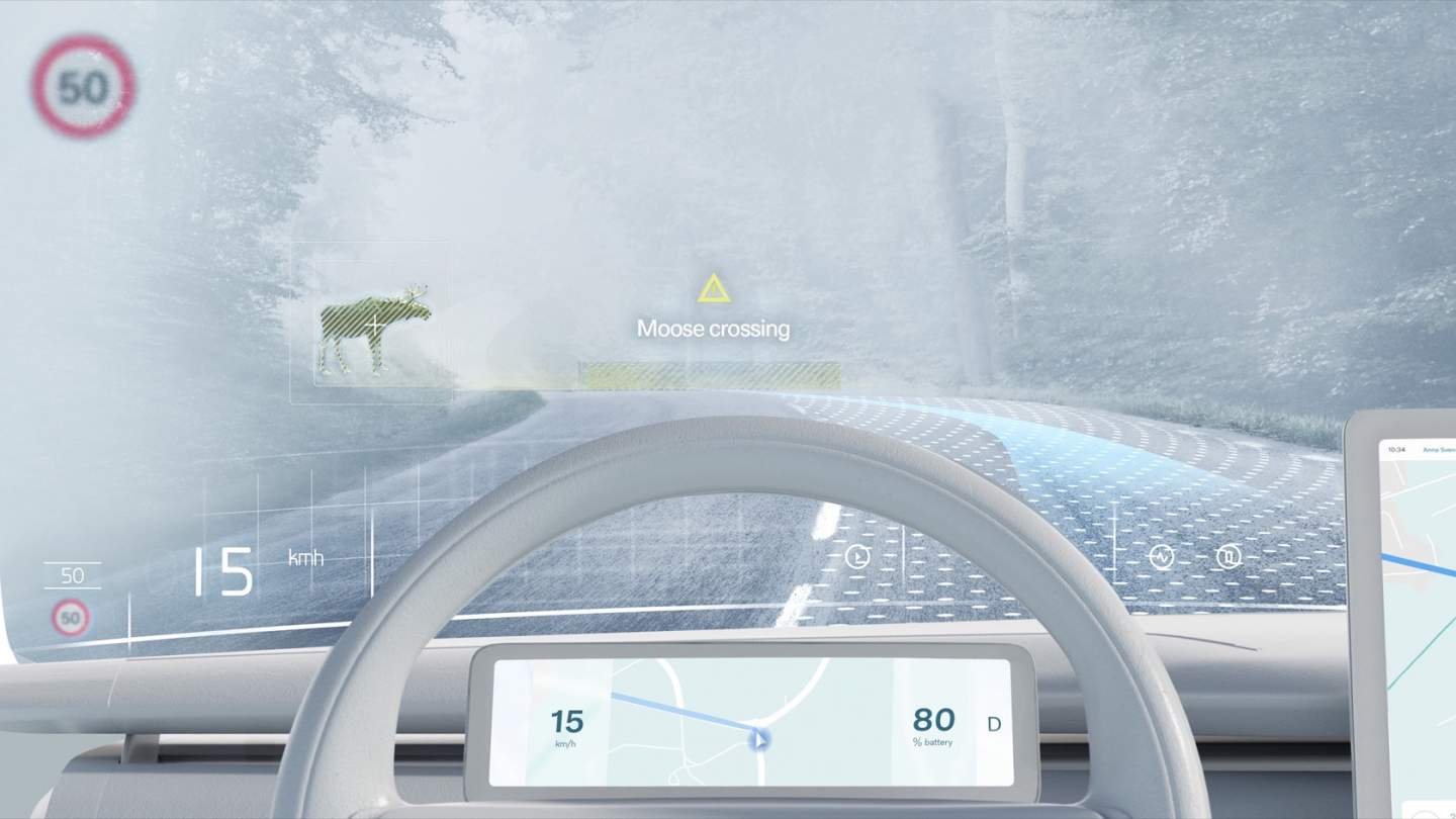 Volvo lavora sui parabrezza smart: informazioni olografiche si fondono con le immagini del mondo vero
