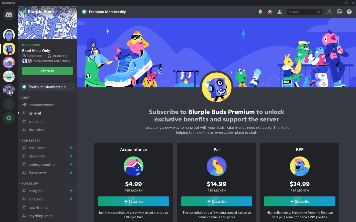 Discord testa degli abbonamenti per i server