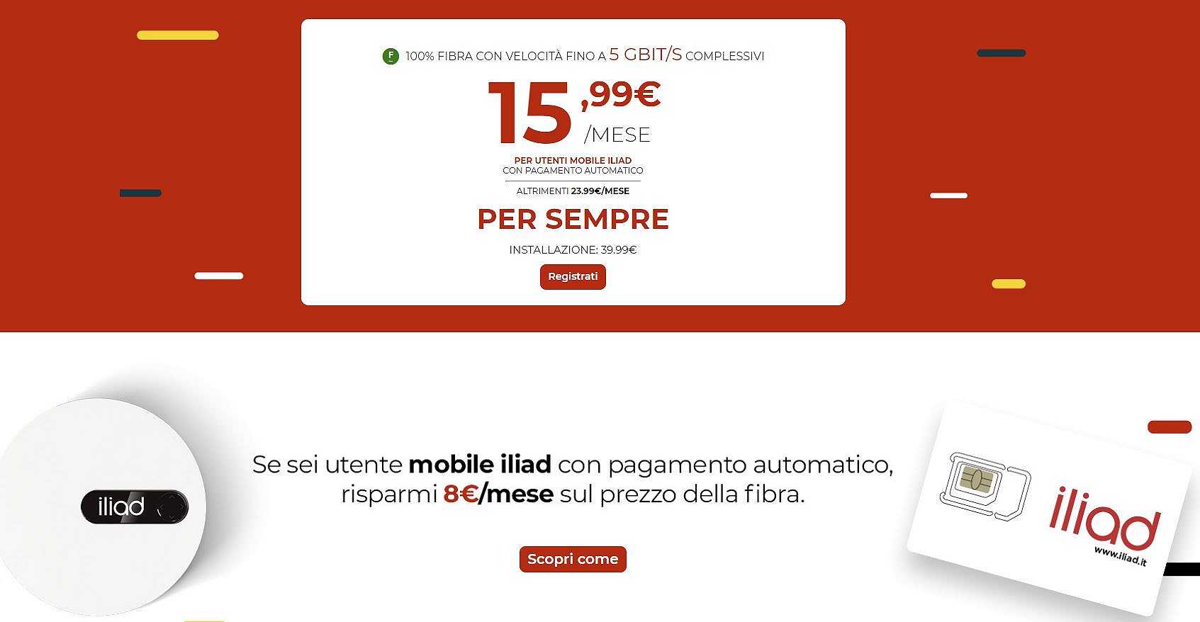 Iliad l’offerta fibra FTTH è imbattibile: si parte da 15,99€/mese per 5Gbps