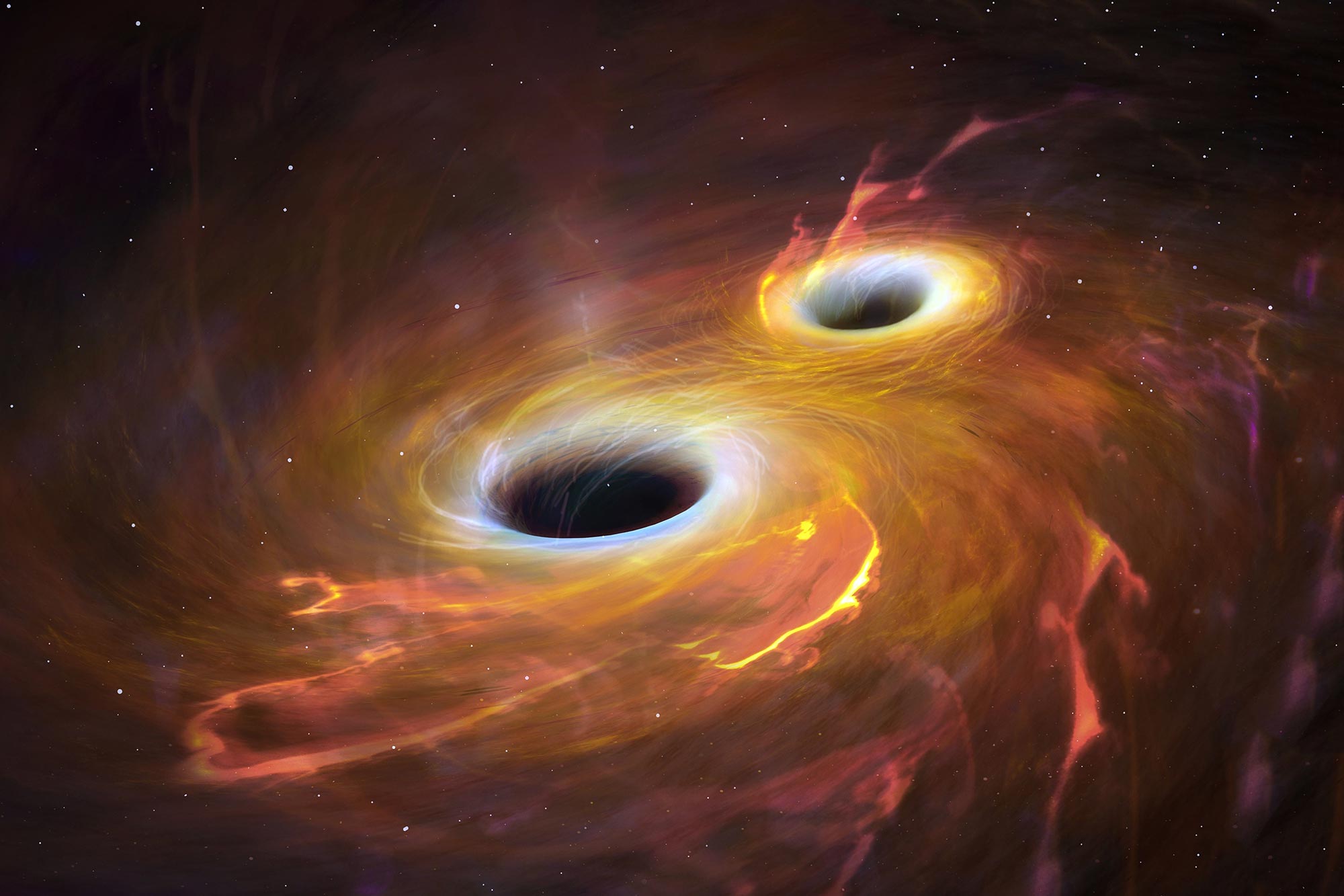 Lo scontro tra due buchi neri imprigionati fra loro