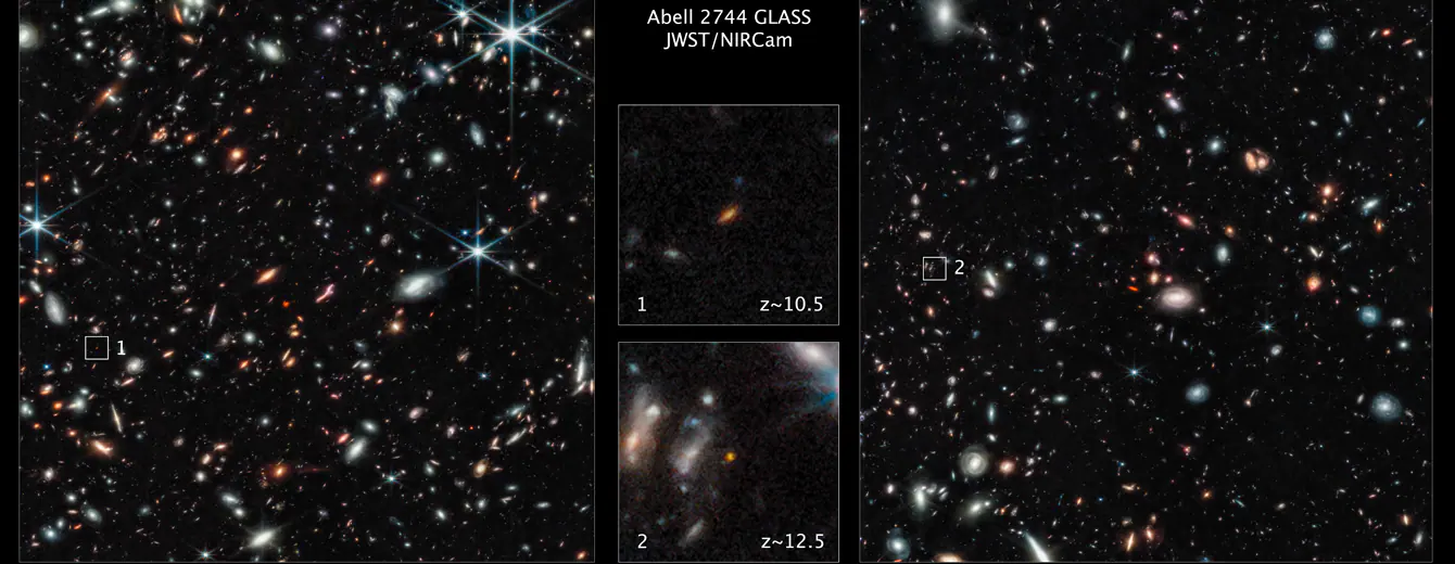 Telescopio Webb: vede due galassie all’alba del cosmo