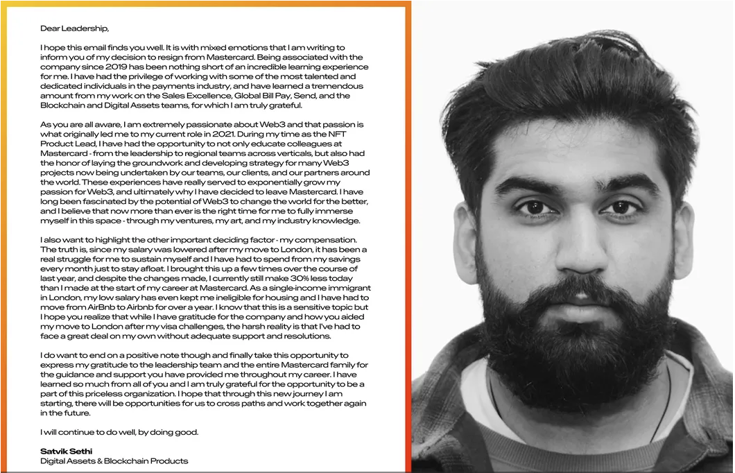 Mastercard, il n.1 della divisione crypto ha trasformato la sua lettera di dimissioni in un NFT