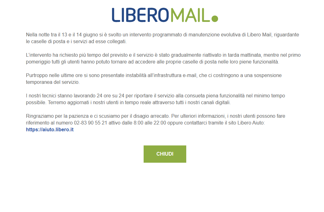 Libero e Virgilio KO da tre giorni, un comunicato dell’azienda svela cosa sta succedendo