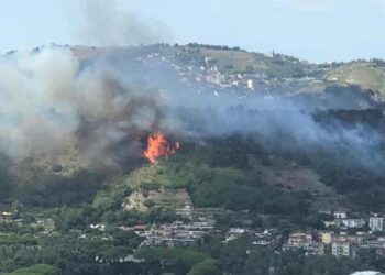 Incendio al quartiere Fuorigrotta di Napoli: collina di Monte Sant'Angelo avvolta dalle fiamme