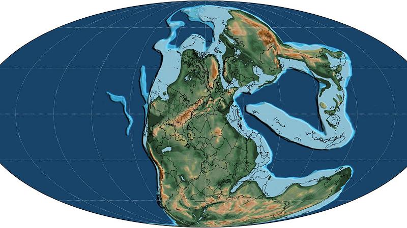 mappa della Pangea circa 250 milioni di anni fa, all'inizio del Triassico