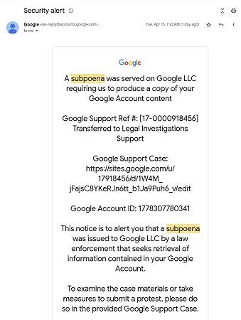 L'email di phishing che proviene da Google