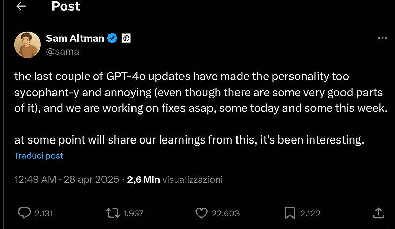 Sam Altman ammette i problemi di ChatGPT