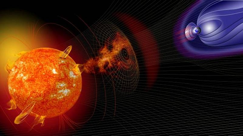 un grafico che mostra un'eruzione solare diretta verso la Terra