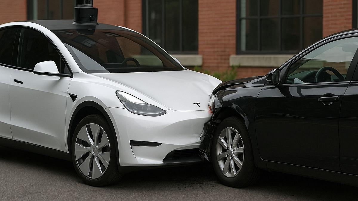 Tesla robotaxi si scaglia su auto parcheggiata: incidente sfiorato dopo la corsa