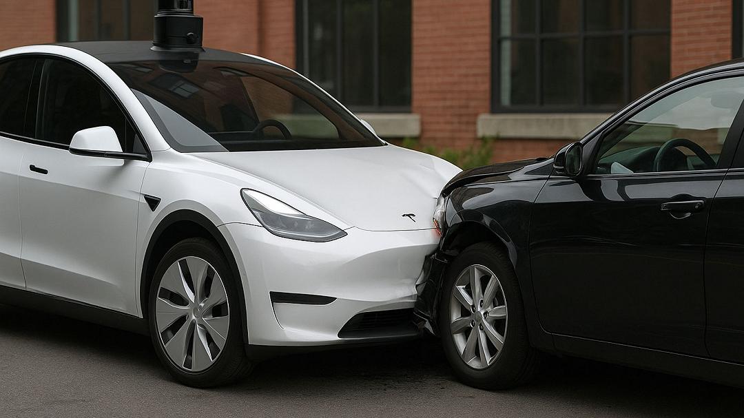 Tesla robotaxi si scaglia su auto parcheggiata: incidente sfiorato dopo la corsa