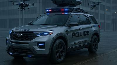 L’auto della polizia a guida autonoma in grado di sparare droni
