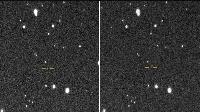 questa coppia di immagini mostra l'asteroide vicino alla Terra 2025 SC79 in movimento nello spazio