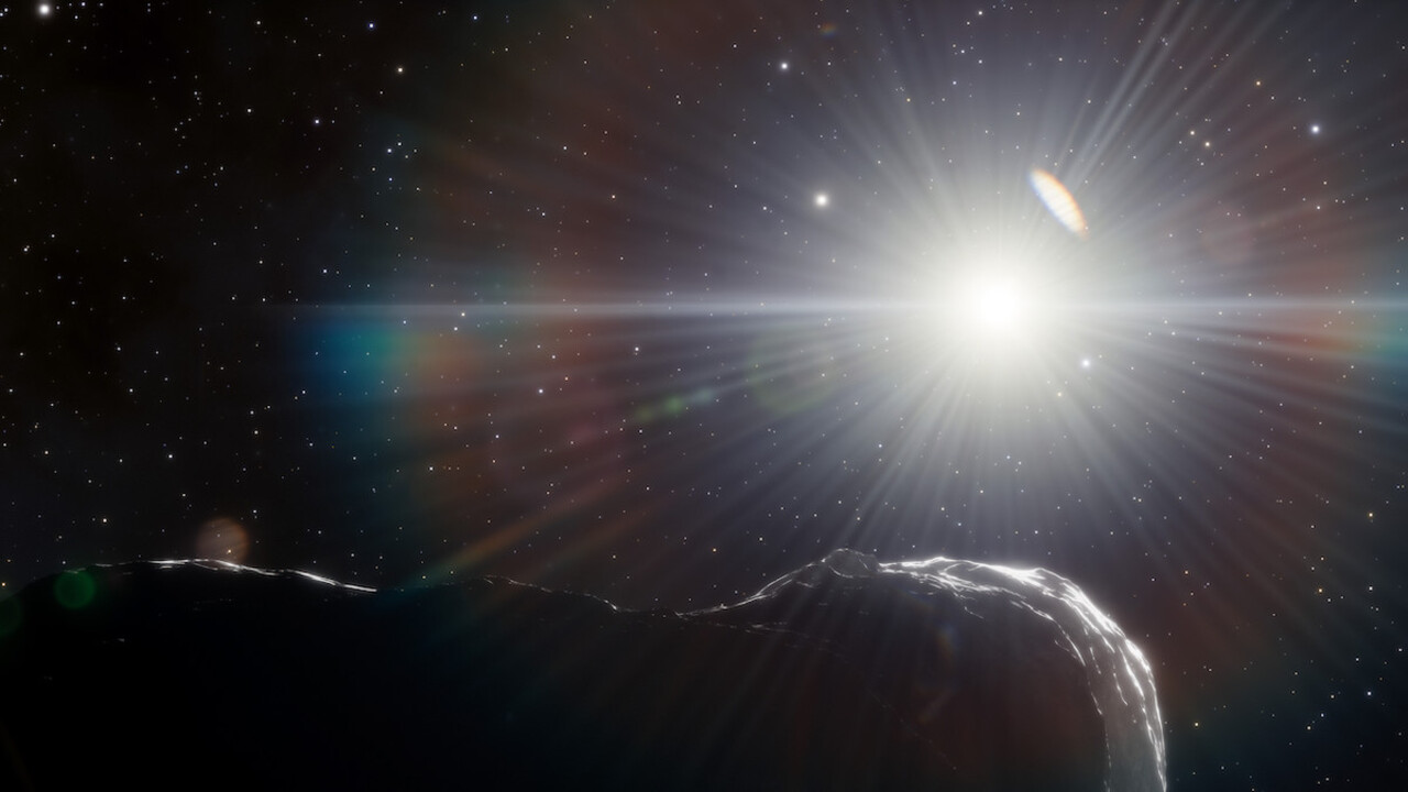 rappresentazione artistica di un asteroide nascosto nella luce del Sole