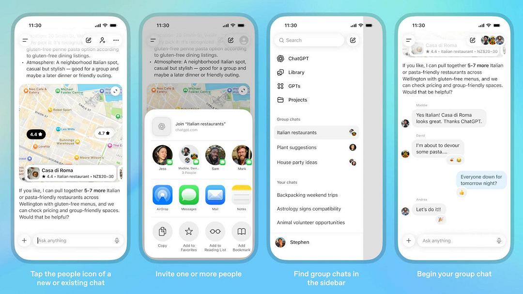 ChatGPT testa le chat di gruppo: collaborazione e AI insieme