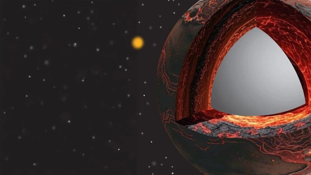 rappresentazione artistica di un oceano di magma vicino al confine tra nucleo e mantello