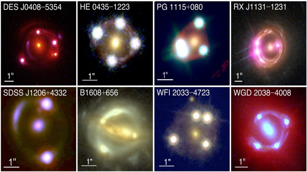 un montaggio di otto sistemi di lenti gravitazionali a ritardo temporale