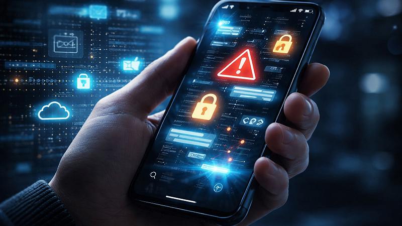 Immagine concettuale illustra il tema della sicurezza informatica in relazione agli smartphone