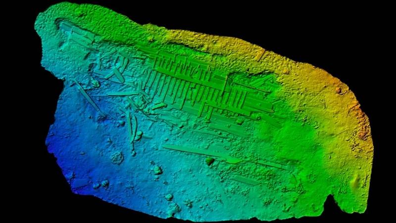 una mappa altimetrica 3D mostra i resti di Svælget 2