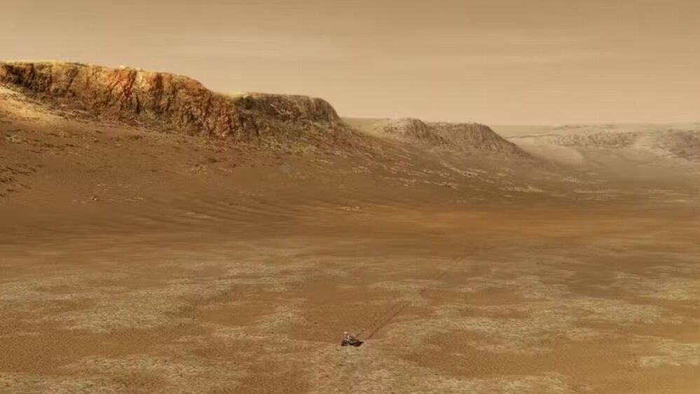 illustrazione del rover Perseverance sul fondo del cratere Jezero
