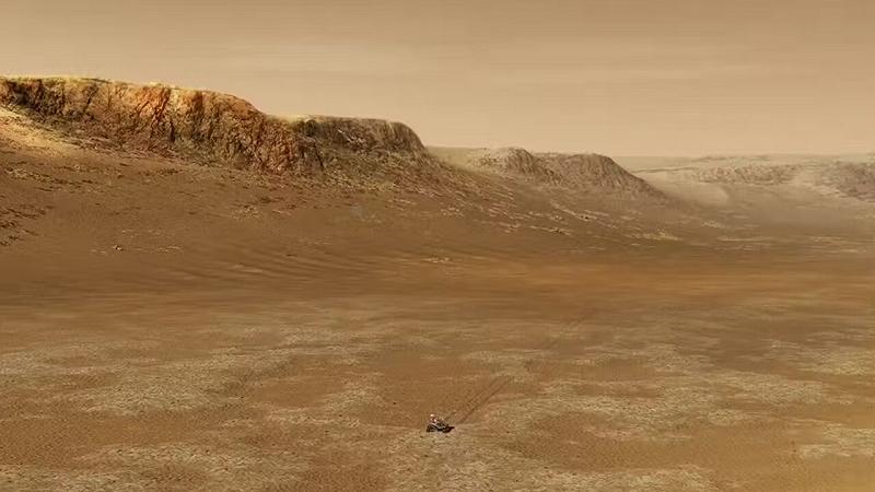 illustrazione del rover Perseverance sul fondo del cratere Jezero