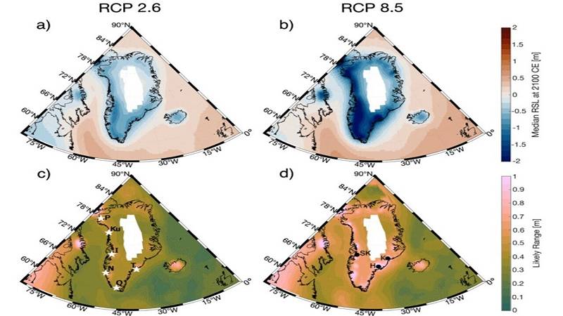 proiezioni del cambiamento totale del livello relativo del mare