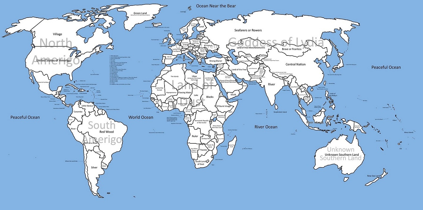 Mappa del mondo con i veri nomi degli Stati